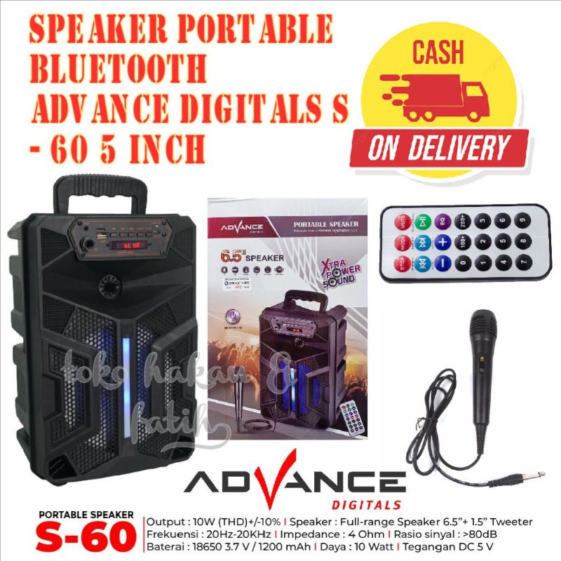 Speaker Portable Advance S60 Plus Mic Dan Remote/Salon Aktif Wireless Radio Fm/Speaker Bluetooth 6,5incih Super Bass/Speaker Wireless Xtra Power Sound
