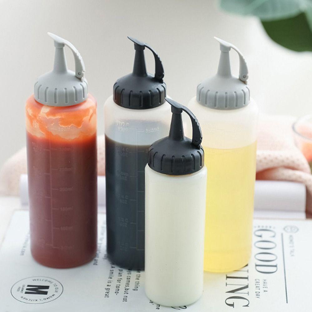 Solighter 2Pcs Botol Minyak Plastik Perlengkapan Dapur Salad Sauce Bottle Mustard Sauces with Sealing Lid