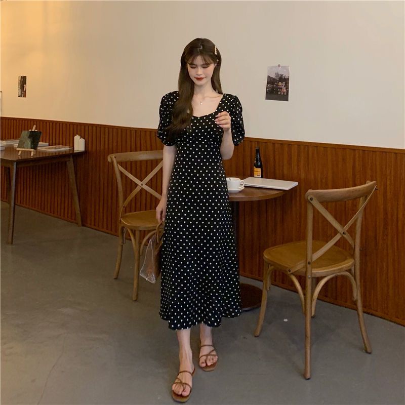 #56 Dress Pesta Wanita Depan Belakang Motif Polkadot (S/M/L/XL)