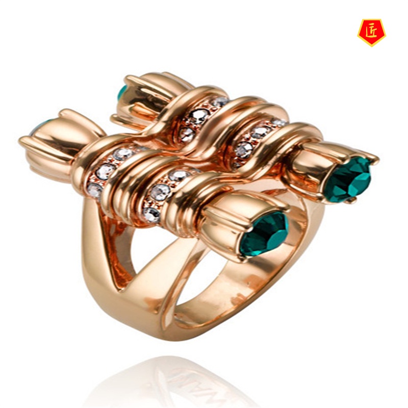 [Ready Stock]Creative Diamond Emerald Rose Gold Ring