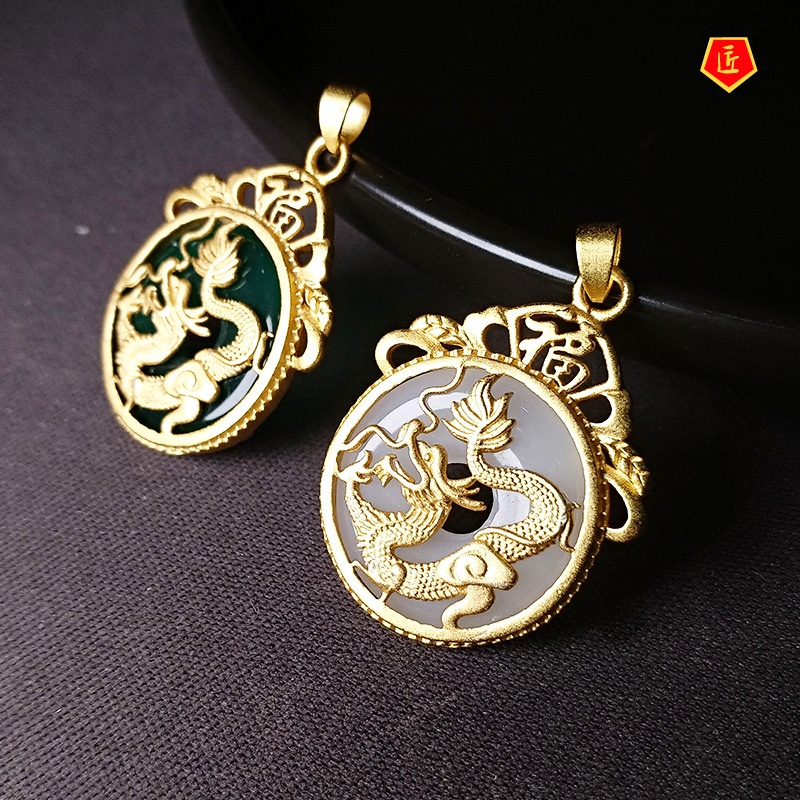 Chalcedony Flying Dragon Peace Buckle Vintage Auspicious Dragon Pendant Fu Character Flying Dragon Chalcedony Pendant