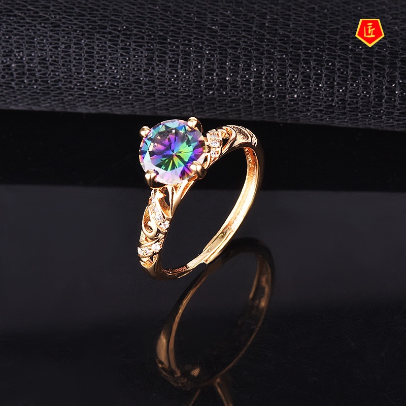[Ready Stock]Creative Gold Inlaid Color Diamond Ring