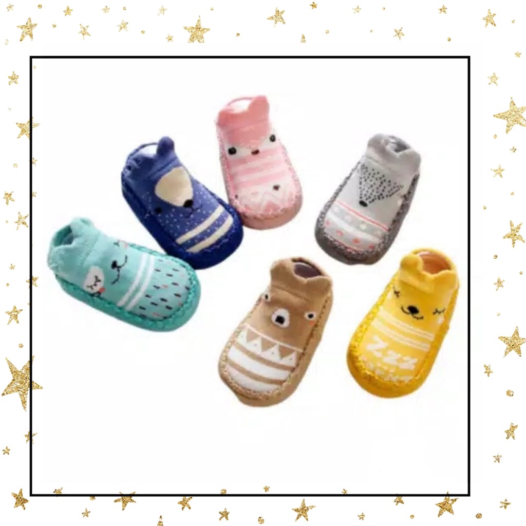 Sepatu Anak Bayi - Baby Prewalker Shoes Socks Anti Slip Kaos Kaki Anak Bayi Motif Cute Import Murah