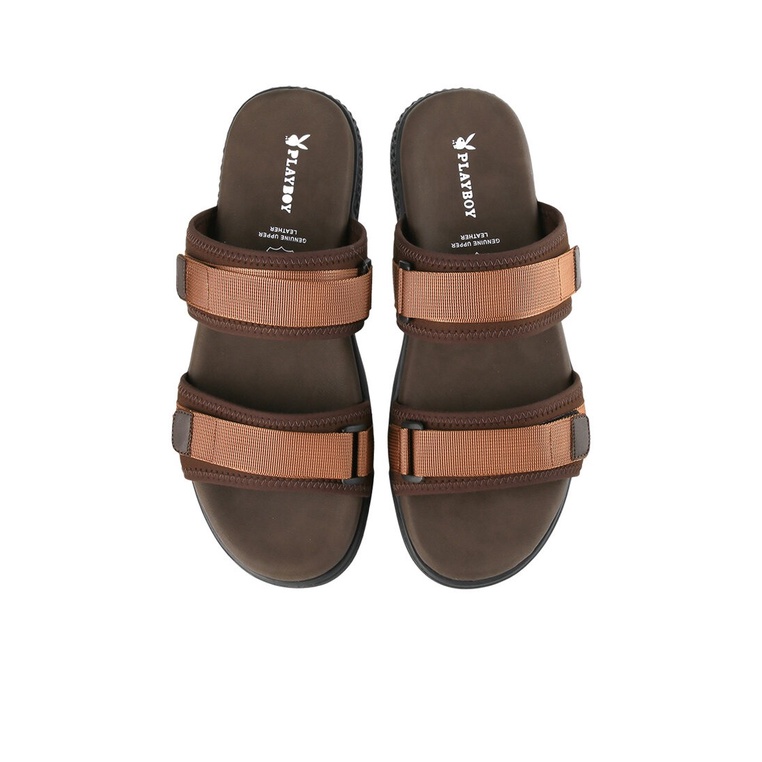 SANDAL SLIDE PLAYBOY PRIA ORIGINAL CASUAL BRANDED ASLI COKLAT PL43