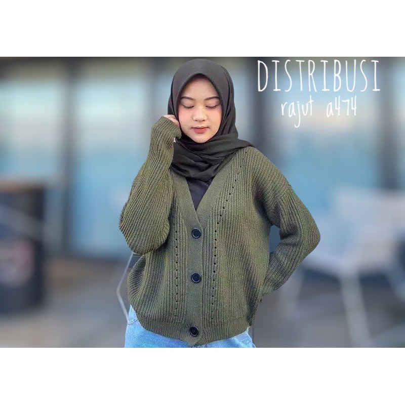 KHANZA CABLE CARDY DR A474 DARA CROPTEE KARDIGAN RAJUT CROP  BUTTON JOAN PART II