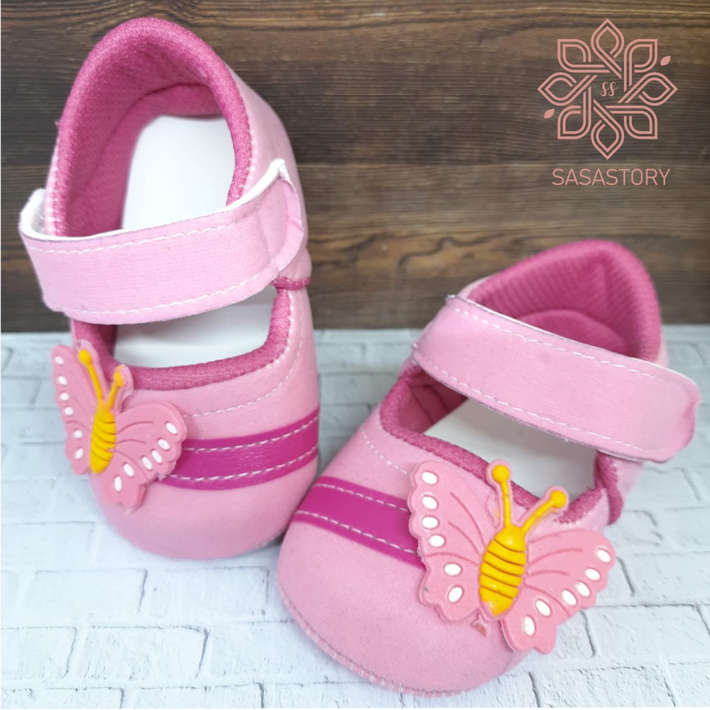 SEPATU PREWALKER BABY BAYI PEREMPUAN 0-12 BULAN BAHAN BLUDRU LOVE BUNGA GP04