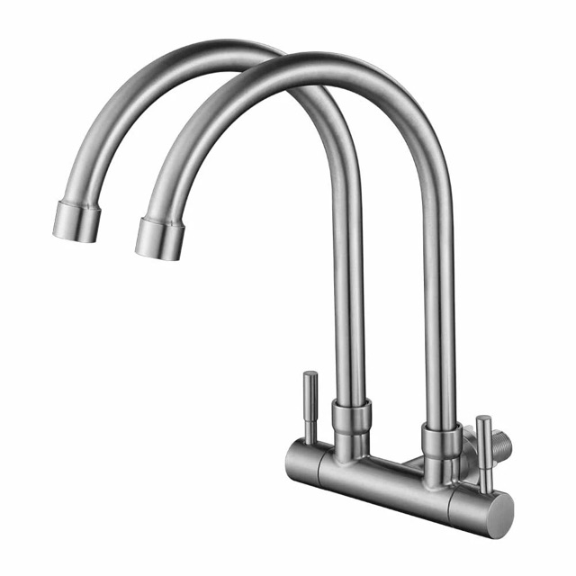 Kran air sink double dapur stainless 304 angsa FV24-Keran air wastafel stenlis cuci piring 2 lubang sink minimalis /G01