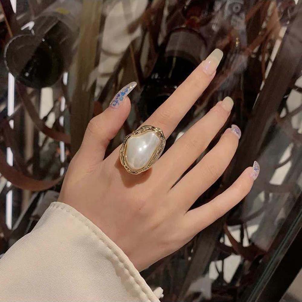 Cincin Model Terbuka Aksen Mutiara Buatan Warna-Warni Gaya Korea Untuk Wanita