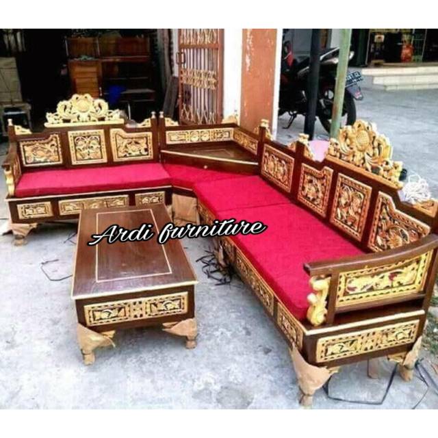 Kursi sudut mahkota plus matras,meja kursi tamu ukir,kursi sudut ukir