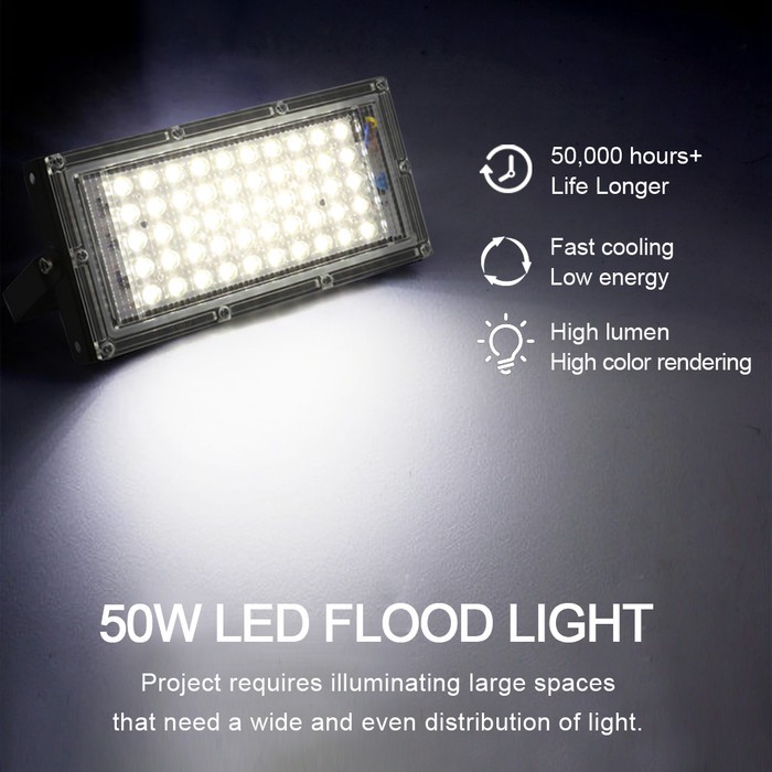 Lampu Sorot Flood Light Waterproof 4500 Lumens 50W Cahaya Putih 6500K