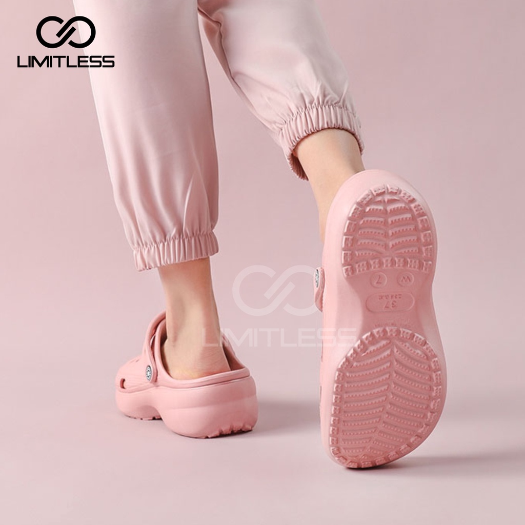 Sandal Wanita Jibbitz Wedges Platform Pin Sendal Fuji Karet Tinggi Korea Karakter Lucu Sepatu Sandal Bakpao Tebal