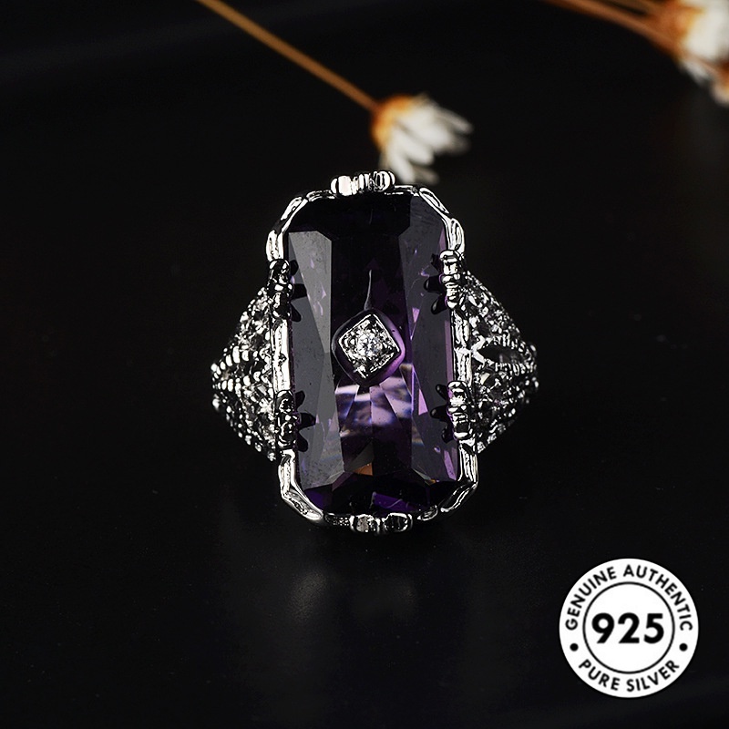 Cincin Silver S925 Bentuk Persegi Panjang Model Hollow