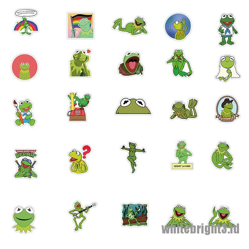 (white3) 50pcs Stiker Kartun Kodok Kermit Untuk Laptop / Gitar / Kulkas / Skateboard