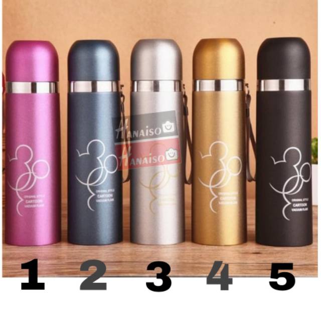 ( Medan ) HANAISO Thermos Kopi Cup Paris Mickey 500ml - Termos Air Panas Stainless Steel