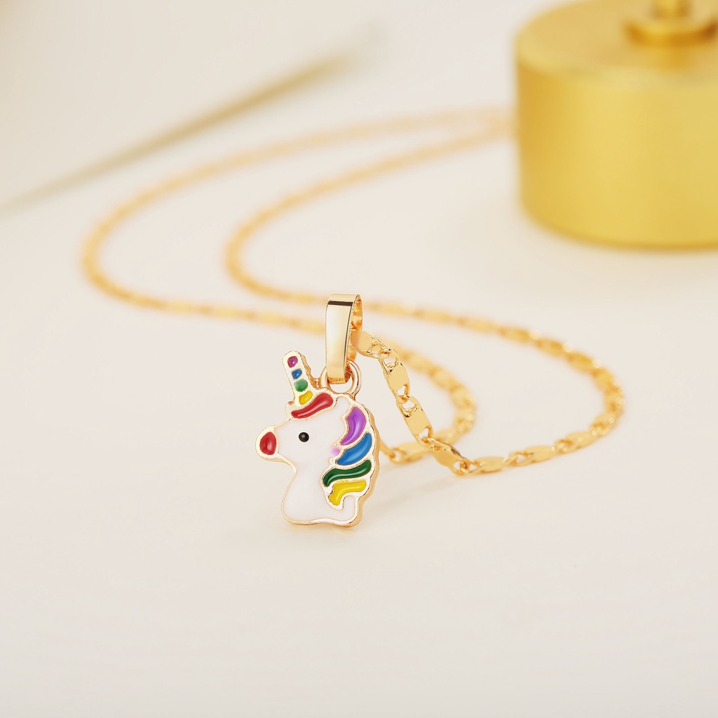 Y043【Pengiriman di tempat】Kalung Anak Perempuan Unicorn Lucu Set Perhiasan Anak Unicorn Titanium Anting Anak Perempuan Unicorn