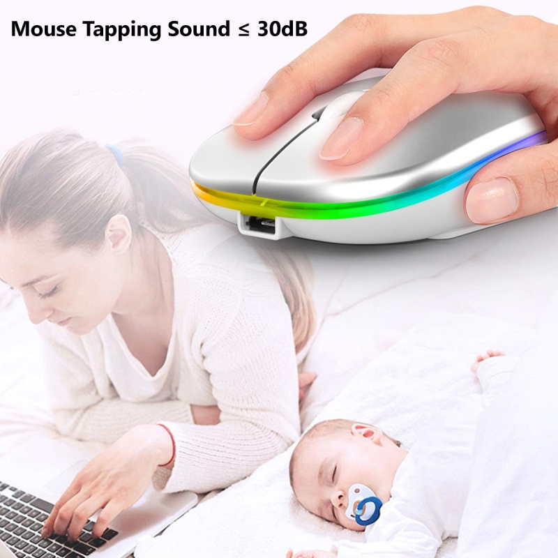 2.4G Silent Wireless Mouse Rechargeable 1600 DPI RGB LED Backlit Isi Ulang Mouse Gaming Ergono Mouse Bluetooth Mouse Wireless