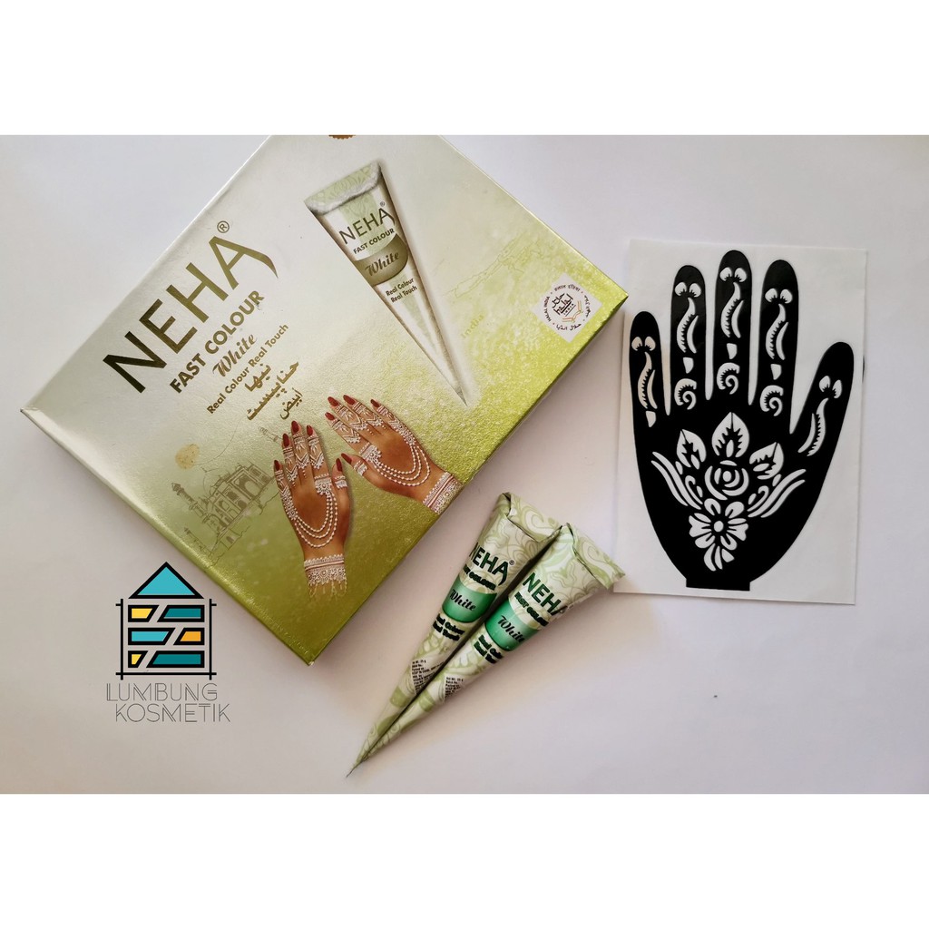 Paket Henna Neha Putih + Cetakan Sticker Hena White Cone Nail Art Ecer