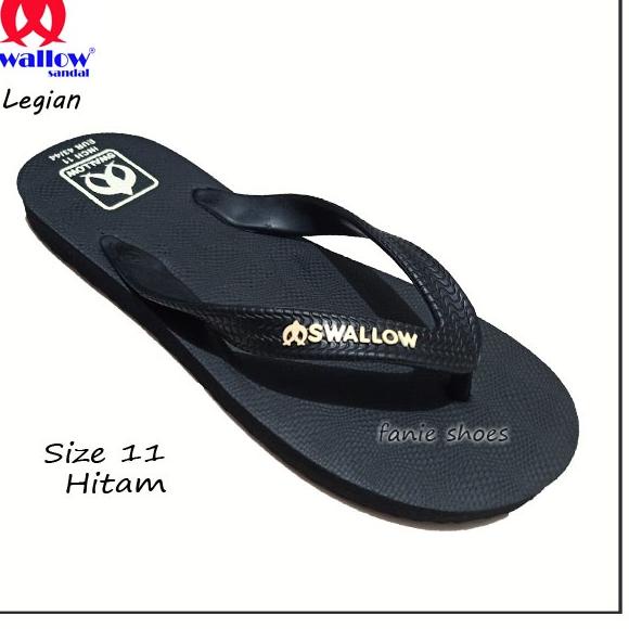 TERBAIK Swallow Legian Sandal Hitam Jepit Karet Pria Wanita 9.5 - 11 / Sandal Wudhu / Sandal Karet t