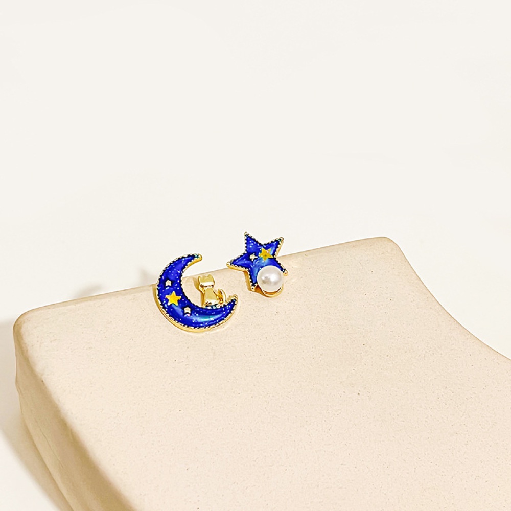 Anting Tusuk Bentuk Bulan Bintang Geometris Warna Biru Untuk Wanita