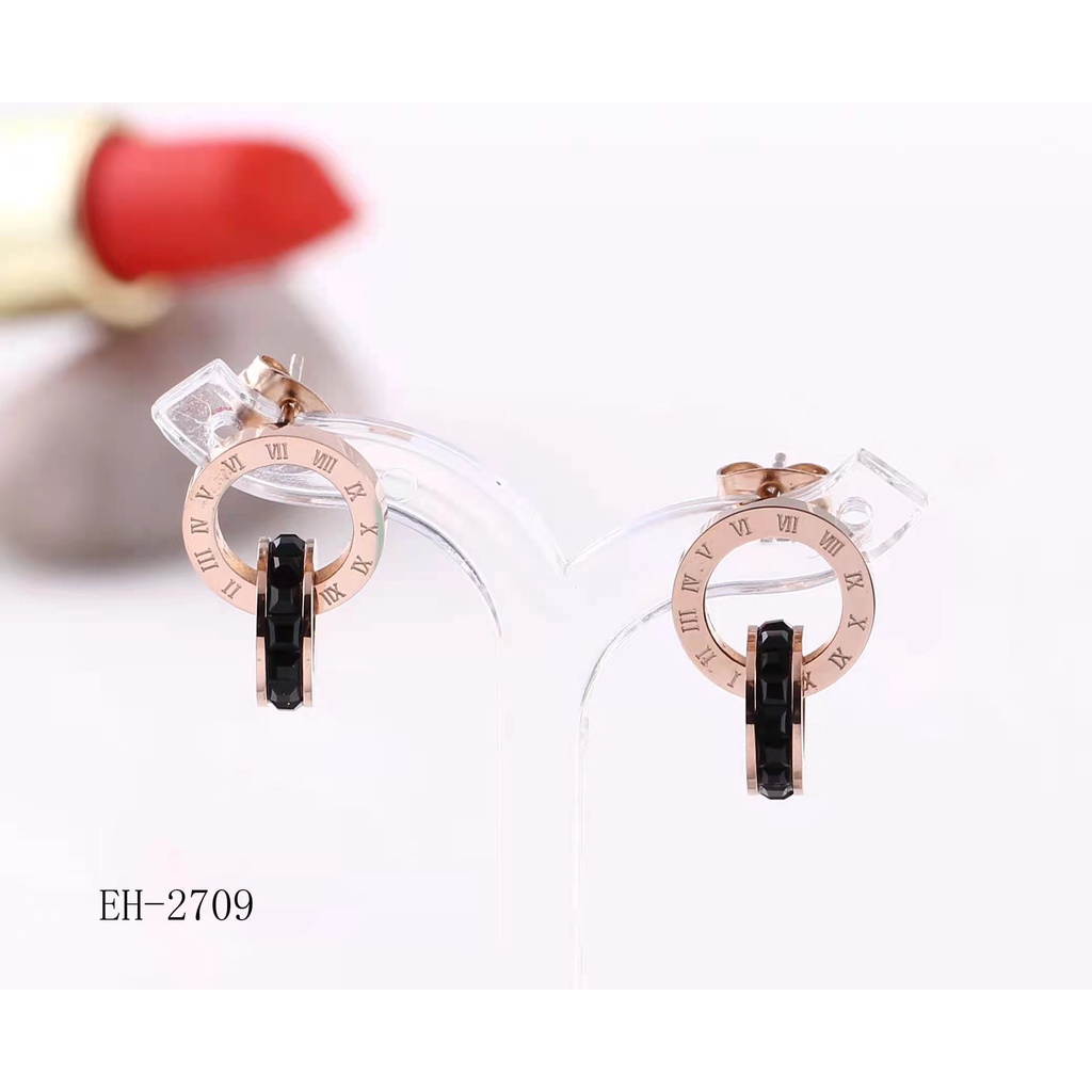 Anting Titanium Permata Putih/hitam Perhiasan Fashion 2709