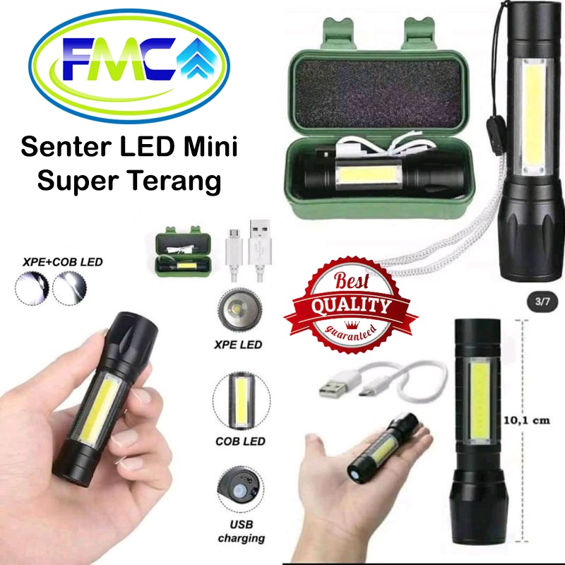 Senter Led Mini Zoom Super Terang XPE COB SWAT Police Light Recharge Cas Micro USB Praktis Mudah