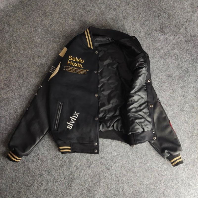 Varsity Jacket Full Bordir Sunmori Salvio Hexia Jaket Varsity Pria Premium HITAM LEATHER Nascar Varsity Baseball Jacket Vintage Jaket varsiti