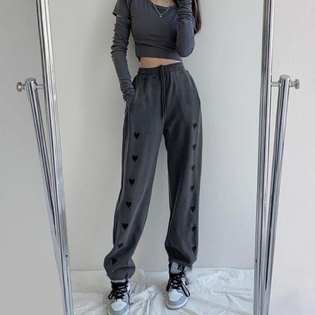 Tq88indonesia Celana Jogger Wanita  Sweat Love / Joger Pant / Pakaian Santai Wanita / Ootd Kekinian