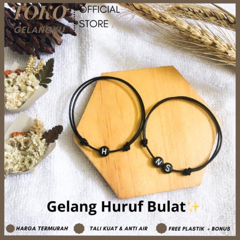 (A-Z) GELANG HURUF BULAT HITAM TALI KOREA TIPIS 1mm KUAT ( BELI 10 FREE 1 GELANG POLOS ) / Gelang Tali Huruf Inisial Pria Wanita / Gelang Couple Sahabat Pacar / Bracelet initial Abjad