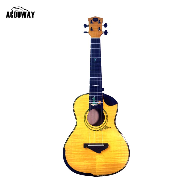 ACOUWAY FZC 24Inch Concert ukulele Yellow&amp;blue match 2A Canada Tiger Grain Maple top glossy finish