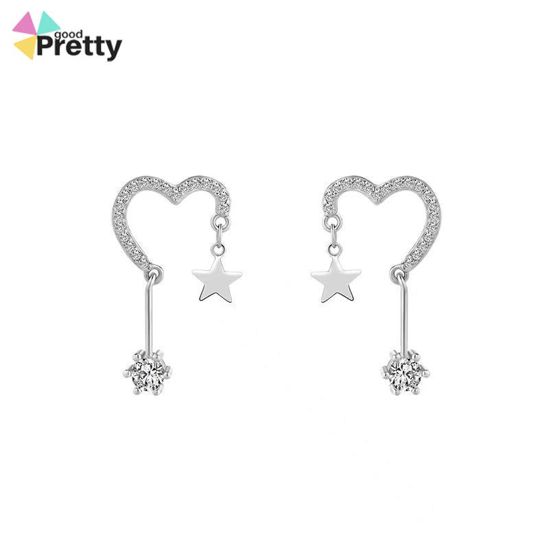 925 Silver Stud Earrings Indah Cinta Fringe Girl Stars Anting Desain Kecil Berkualitas Tinggi - PD