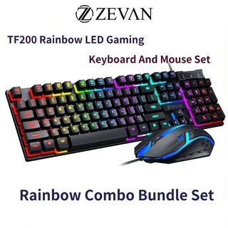 ZEVAN TF200 Gaming Keyboard Set PC Mekanik Dan Kit Mouse Lampu Latar RGB LED Rainbow Combo Bundle Set