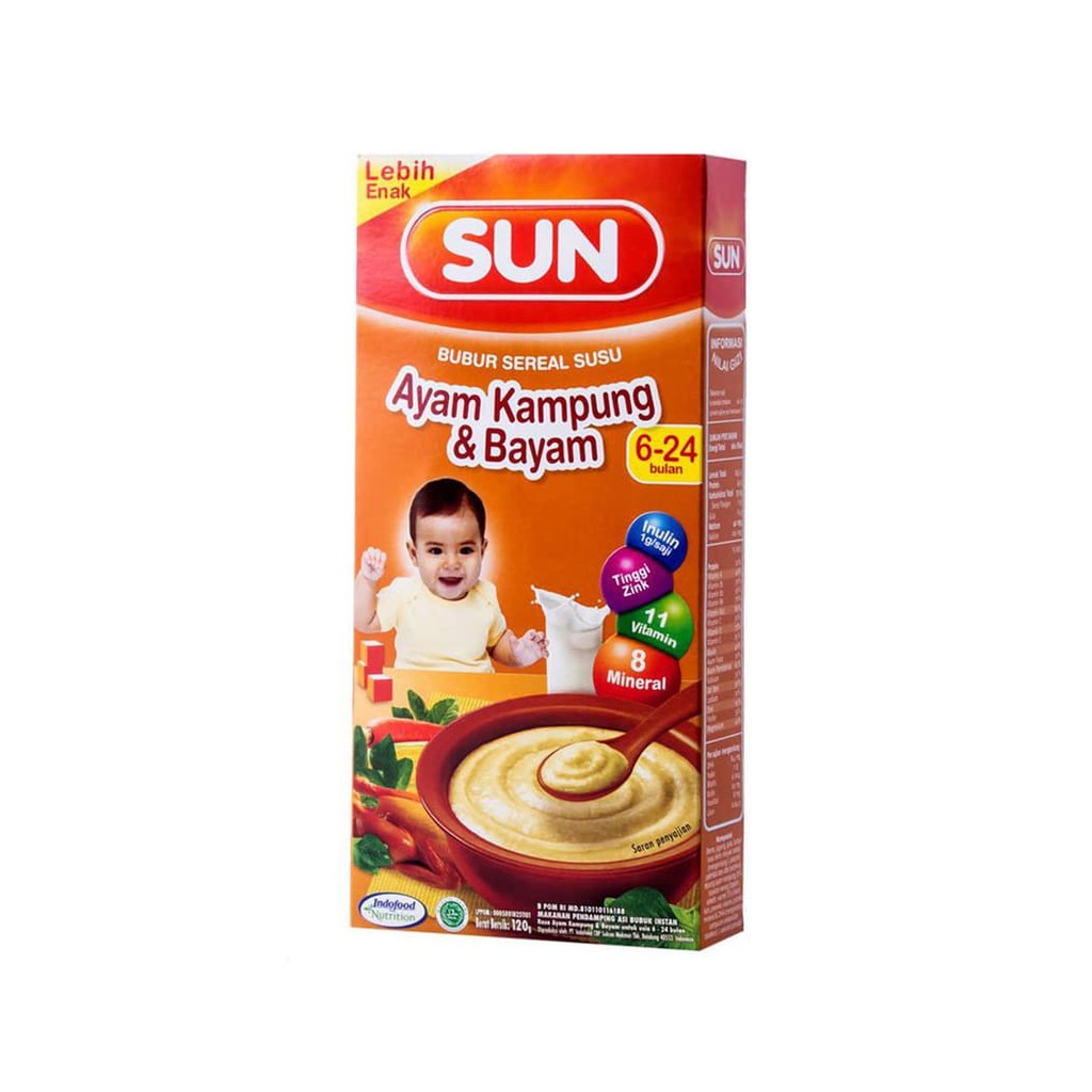 Lihat Detal Sun by Indofood Bubur Bayi Sereal 6+ / MPASI Ayam Kampung & Bayam 120g [SALE]off40%