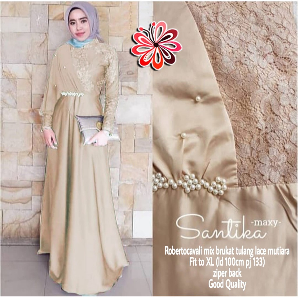 COD ✔ MAXI SANTIKA MIX BROKAT mF / DRESS WANITA MUSLIM / PAKAIAN PESTA WANITA