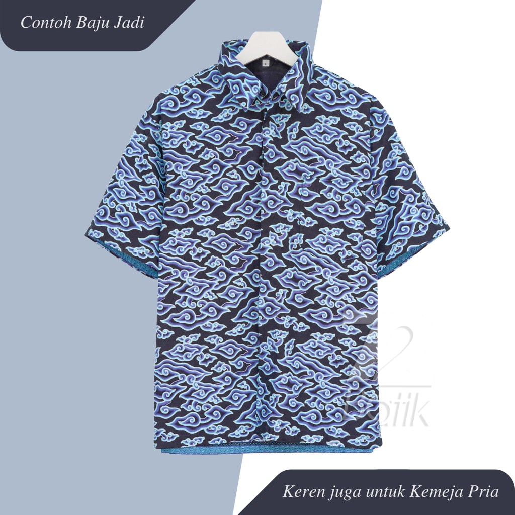 KAIN BATIK KATUN Premium Motif Mega Mendung Warna Biru Light 725708 Cap 72 Jarik Jarit Samping Kebat Panjang Batik Katun Modern Premium Bahan Seragam Batik Pernikahan Kantor Keluarga Murah Kamen Jadi Batik Bali Lembaran