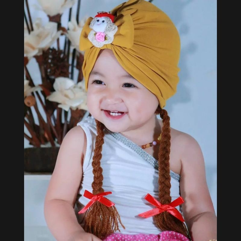 Turban Boneka Kepang Anak Bayi Usia 0-3 Tahun | Ciput Perempuan Baby New Born | Bandana Baby Girl Newborn Import Premium Lucu