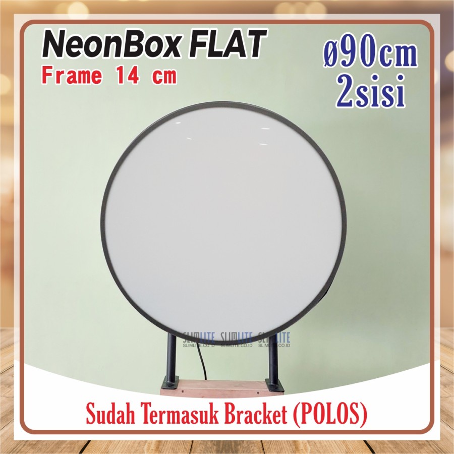Neon Box Bulat 90cm 2sisi Flat Polos Frame Tebal 14cm | Neon Box Bulat (RF140-FF90-2s) NBB Diameter 