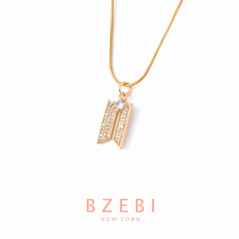 Bzebi Kalung Rantai Adjustable Lapis Emas 18k Hallyu K-Pop Liontin Army Hias Zircon Untuk Wanita 222n