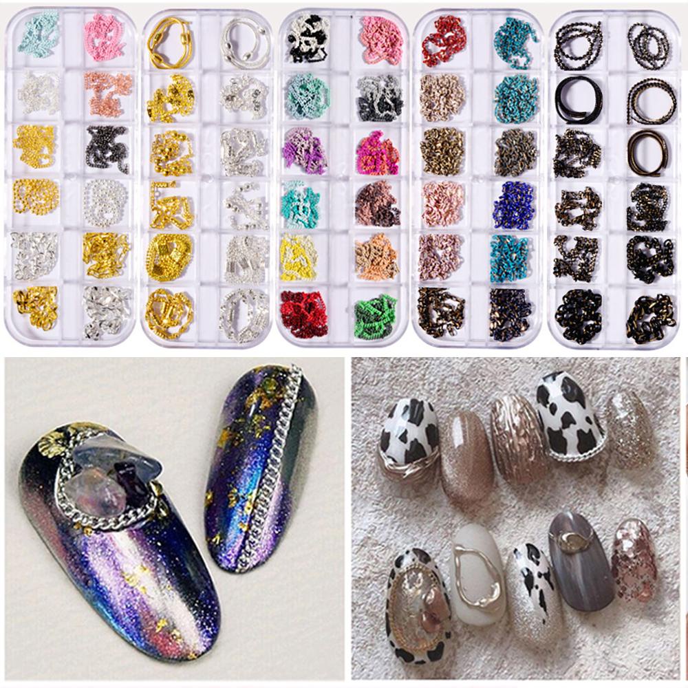 Mxbeauty 12 Grid / box Charms Rivets Metal Berlian Imitasi Untuk Dekorasi Nail Art