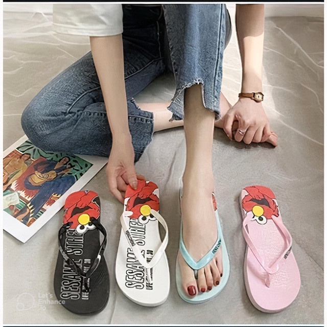 ( BISA COD ) SANDAL JEPIT SENDAL SPON TERBARU MOTIF ELMO SESAME STREET LUCU IMUT BISA GROSIR