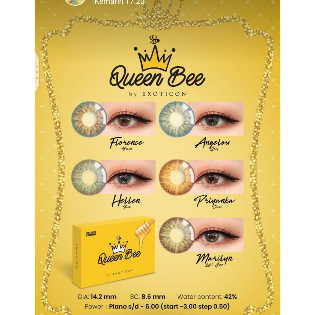 Softlens QUEEN BEE X2 DIA 14.20mm MINUS (-3.25 s/d -6.00) BY EMOTICON/Lensa  Kontak/BS