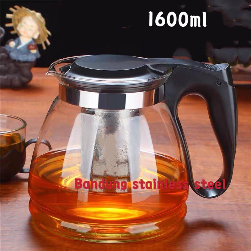 Teko teh kopi dengan saringan1.6liter  2liter 1600ml 2000ml kaca tea pot glass elegan