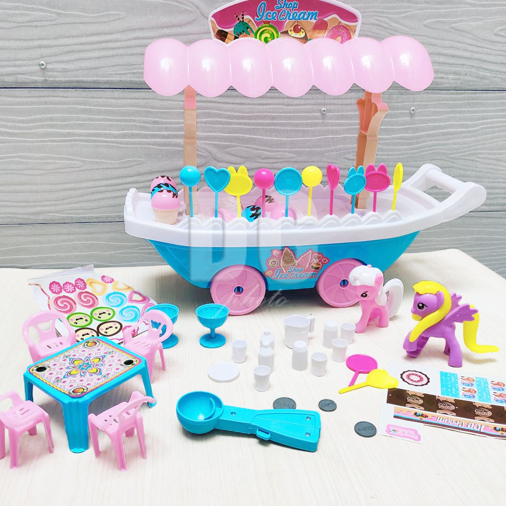 Mainan Anak Ice Cream Shop Set Little Pony BESAR | Ice Cream &amp; Candy Cart | Gerobak Es Krim &amp; Permen