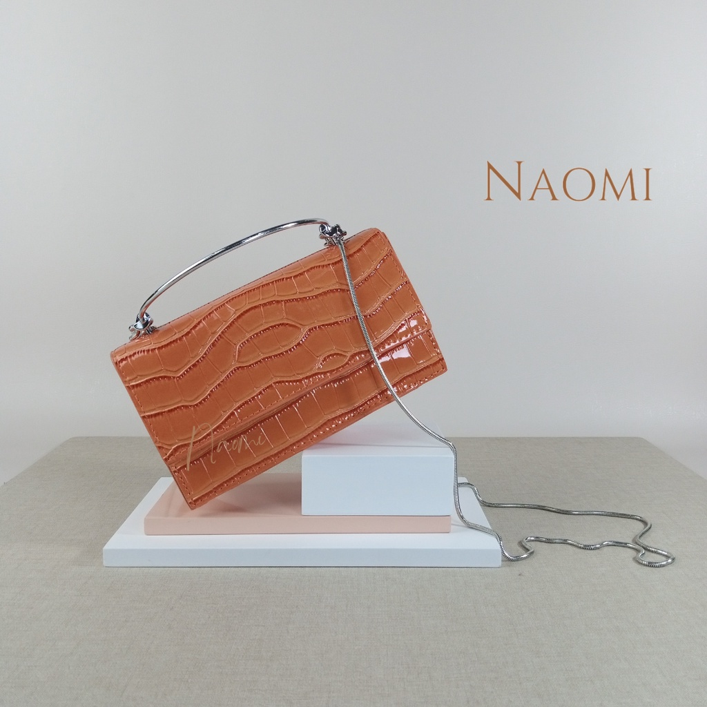 NAOMI - Virginia Sling Bag Import Kulit Sintetis Tas Rantai Premium Wanita Tas Selempang Rantai Kilap Kilau - tas Harian - Daily Kekinian Lembut Halus OOTD - Tali Monel handbag - tas pesta - tas party - naomi bag - tas naomi