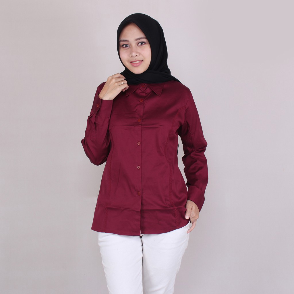 Kemeja Merah Maroon Wanita Hijab - Juwitala