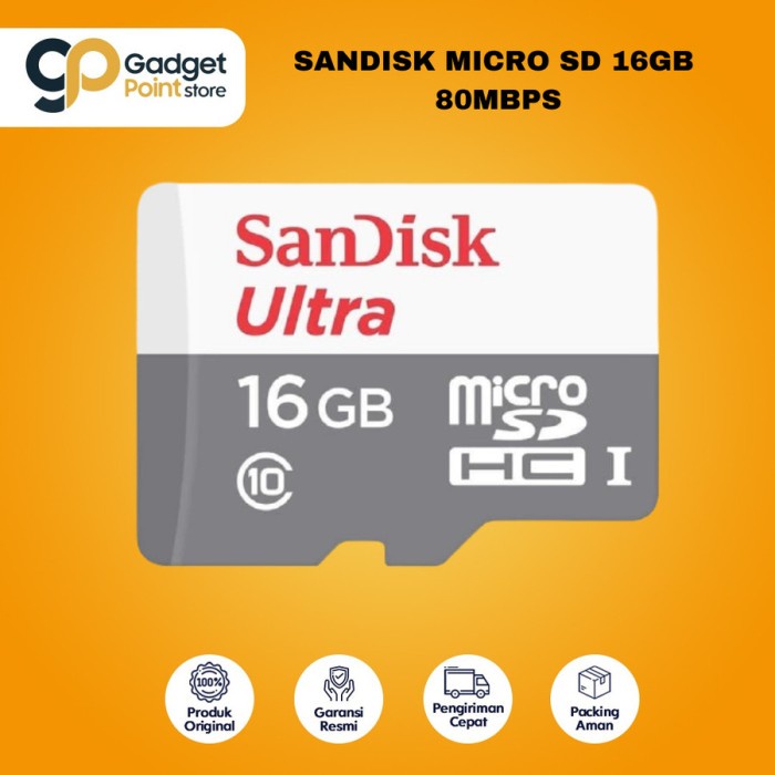 Sandisk MicroSD 16GB class 10 80mbps Non Adapter -Garansi Resmi