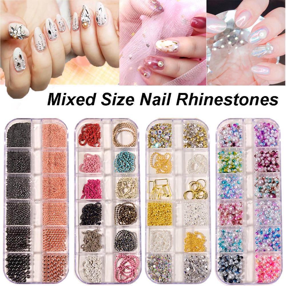 AUGUSTINA Agustina DIY Dekorasi Nail Art 12kisi Symphony Pearl Colorful Sparkly Shaped Rivets Shiny Nail Rhinestones