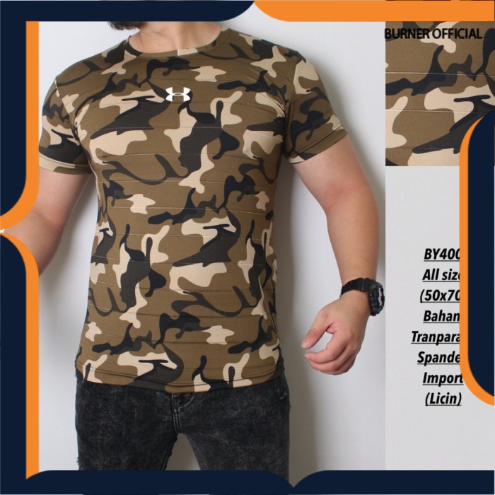 kaos army pria  baju setelan olahraga cowok gym fitnes loreng tni camo sporty