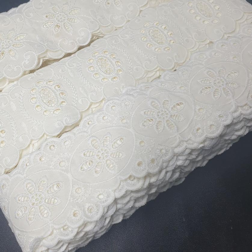 ➭ Renda Tengah Katun Bordir 6cm warna BROKEN WHITE stock terbatas ♙