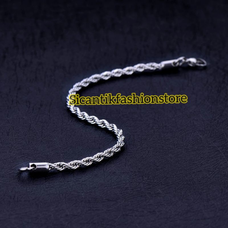 Gelang Tambang lilit Silver 19CM Fashion Pria Wanita Anti Karat Tidak Luntur Gelang Pria Wanita