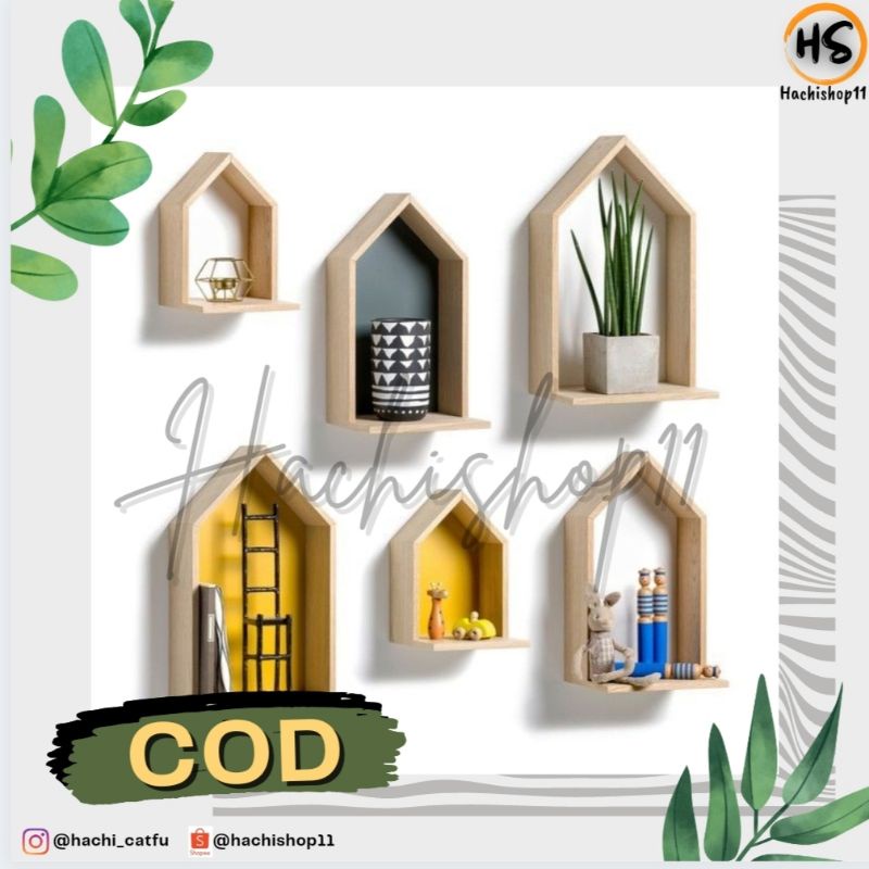 Rak Dinding Minimalis Bentuk Rumah / Rak Dekorasi Rumah / Rak Bunga / Rak Kayu Serbaguna / Interior